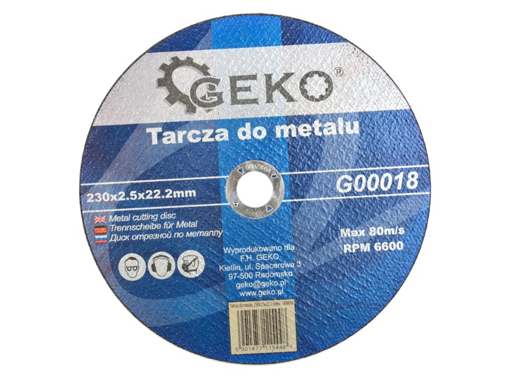 

Tarcza Do Metalu 230x2,0x22,23mm Wzmacniana Geko