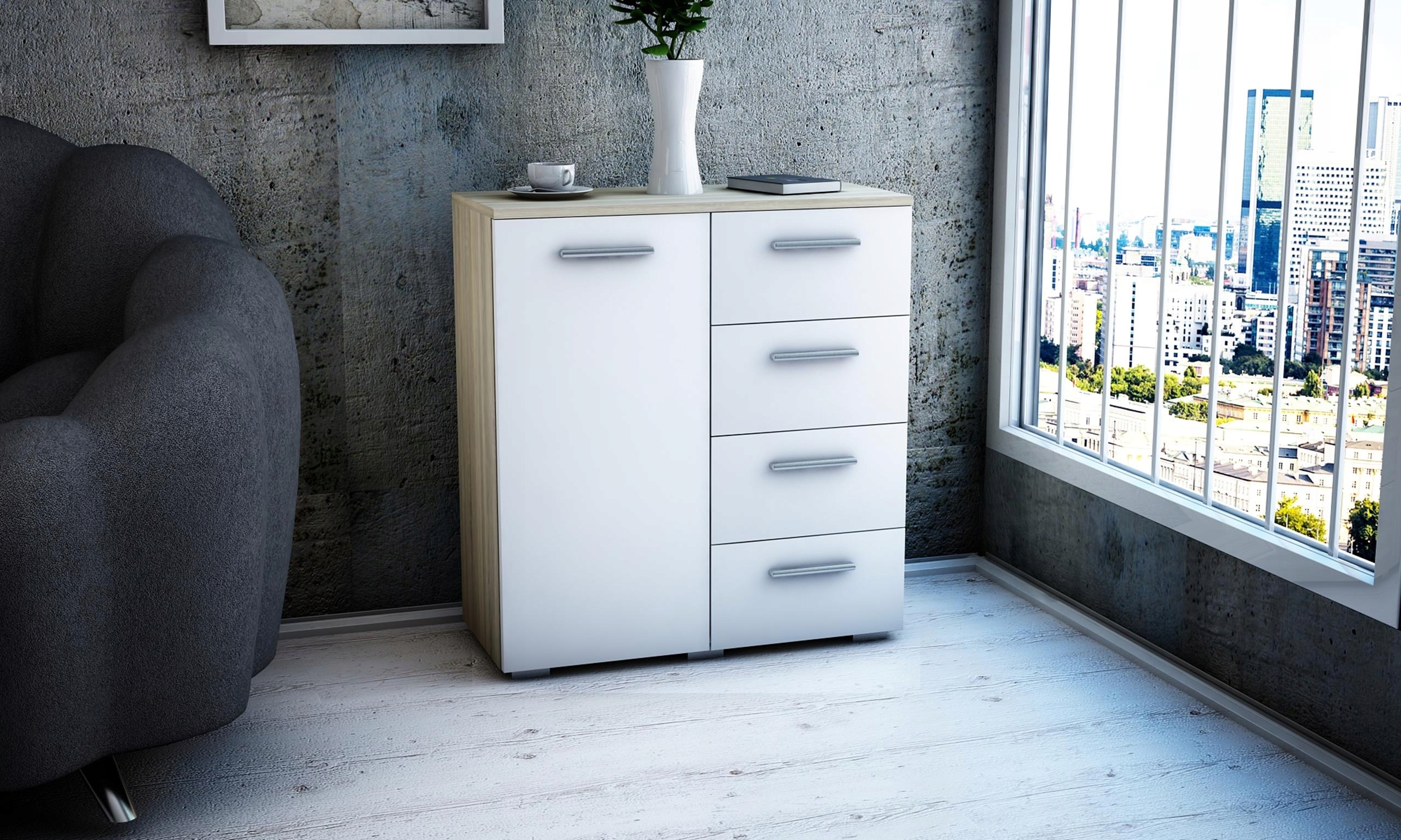 Komoda szafka HELENA 80cm 1D4S BIAŁY-SONOMA M4K Szerokość mebla 80 cm