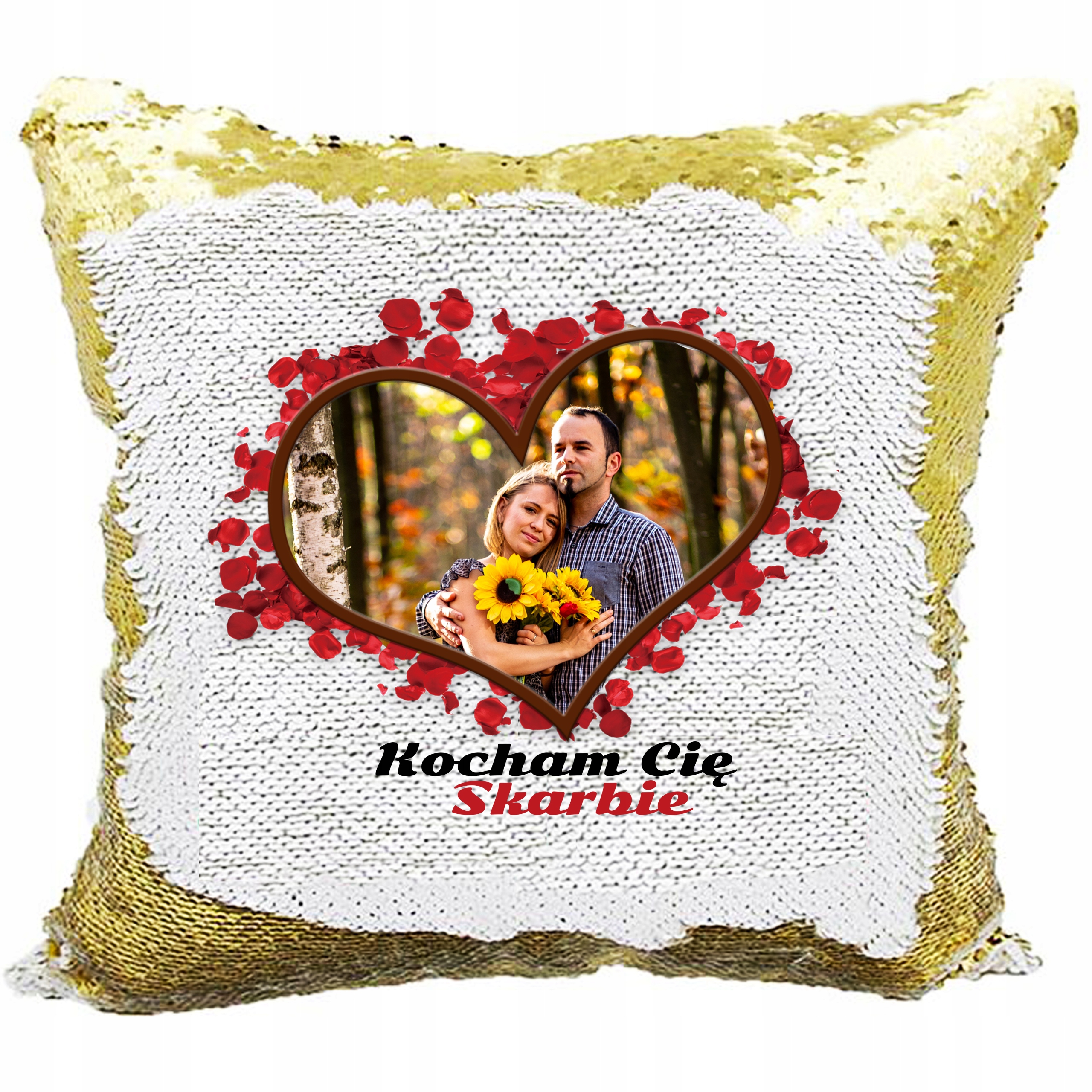 

Poduszka ze zdjęciem z Cekinami na Walentynki Rw