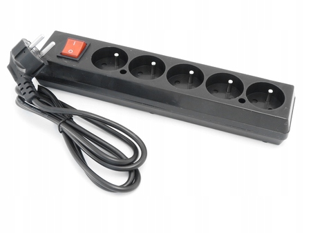 Przedłużacz PS-570/5,0 z wyłącznikiem POLSKI black UZIEMIENIE PS-570WS
