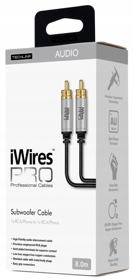 Kabel do subwooferów Techlink 711058 standardowy (RCA - RCA) 8 m Kod producenta 711058