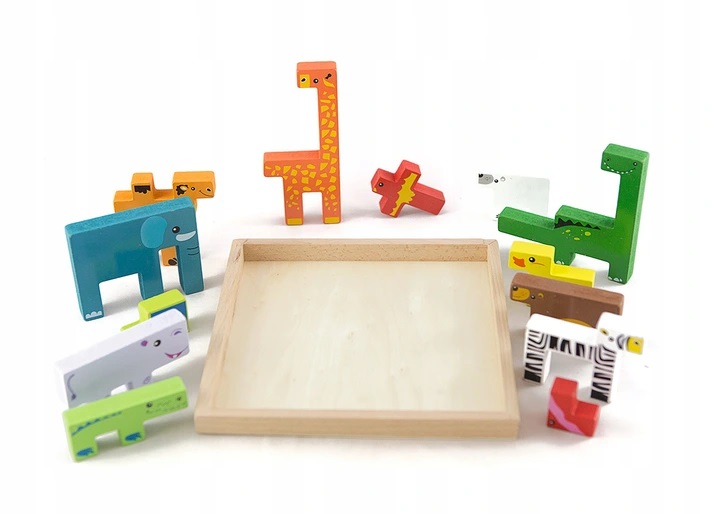 Tetris zwierzęta klocki drewniane logiczna gra Rodzaj zestaw