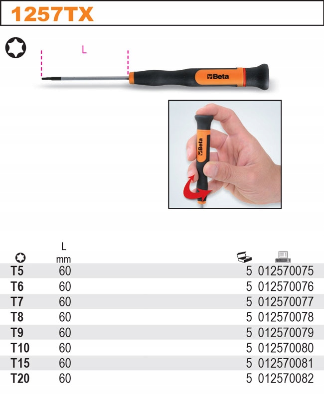 WKRĘTAK PRECYZYJNY PROFIL TORX T7 BETA 1257TX/7 Marka Beta
