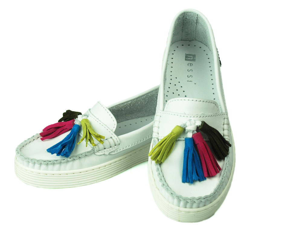 NESSI 18309 mokasyny białe frędzle 39 Długość wkładki 25.9 cm