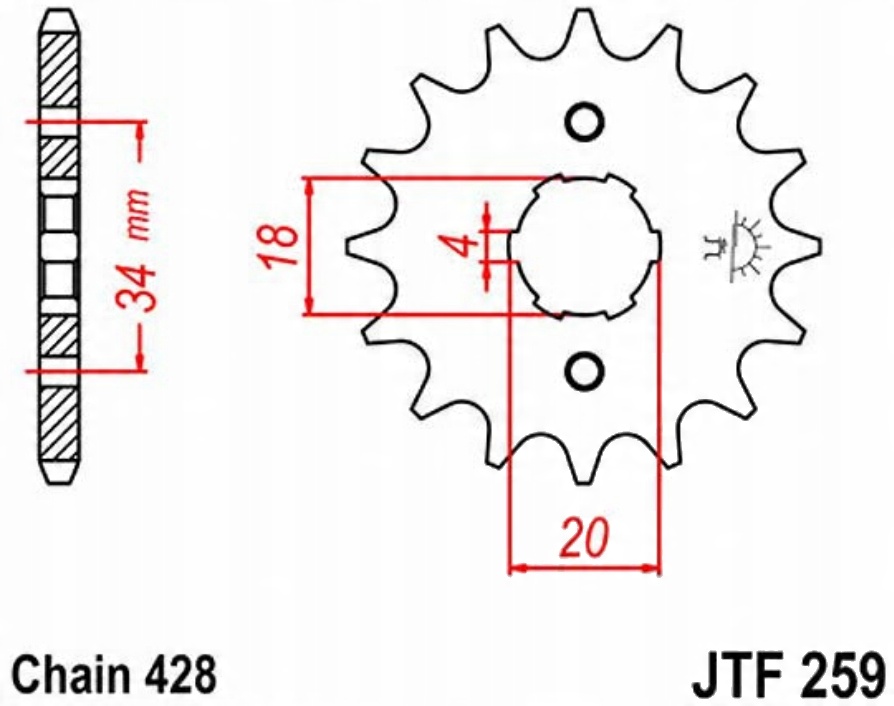 

Zębatka przednia Jt F259 12-19 Daelim Vs 125 97-03