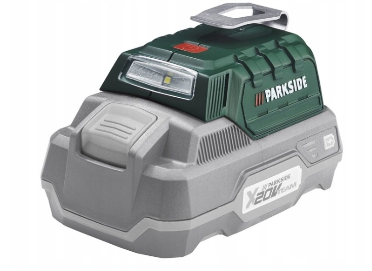 Lampka warsztatowa Led, powerbank adapter Usb do akumulatora Parkside X20V