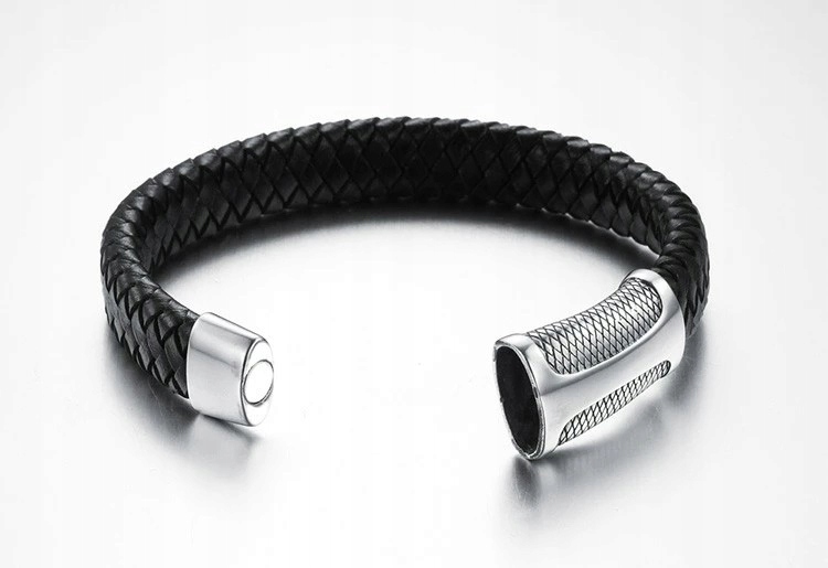 ELEGANCKA MĘSKA BRANSOLETKA SKÓRZANA STAL PREZENT Marka Inna marka