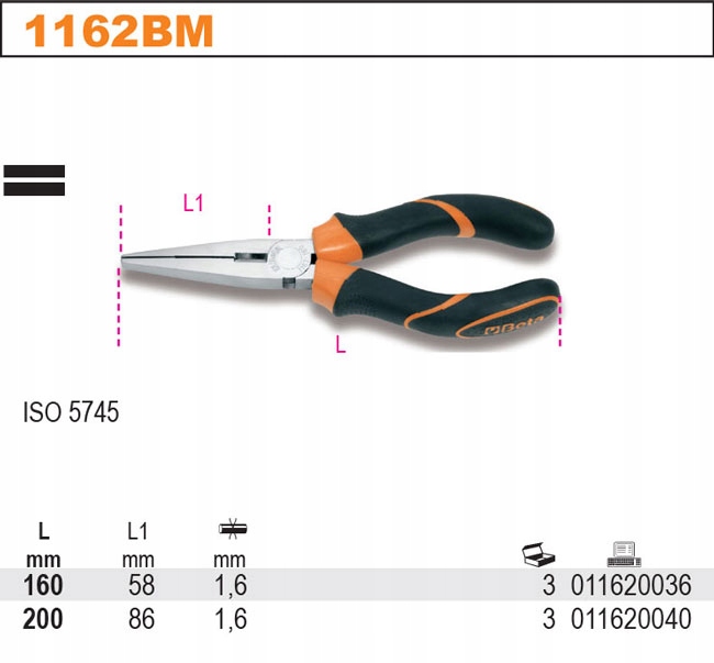 КОМПОЗИТНЫЕ ПЛОСКИЕ ПЛОСКОГУБЦЫ 160MM BETA 1162BM/160