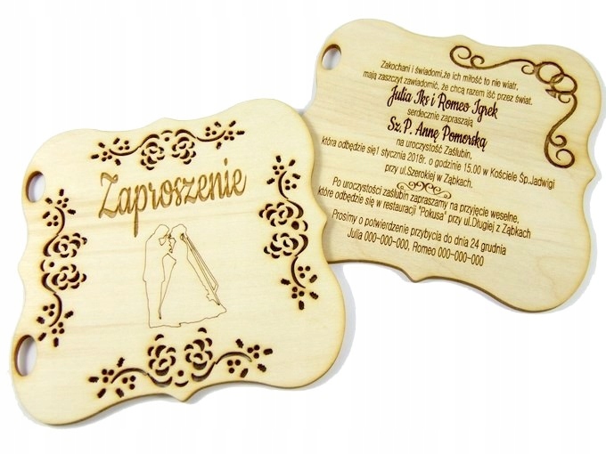 Zaproszenie Na Ślub Weselne Grawer Podwójne EXTRA Zdobienie ażur