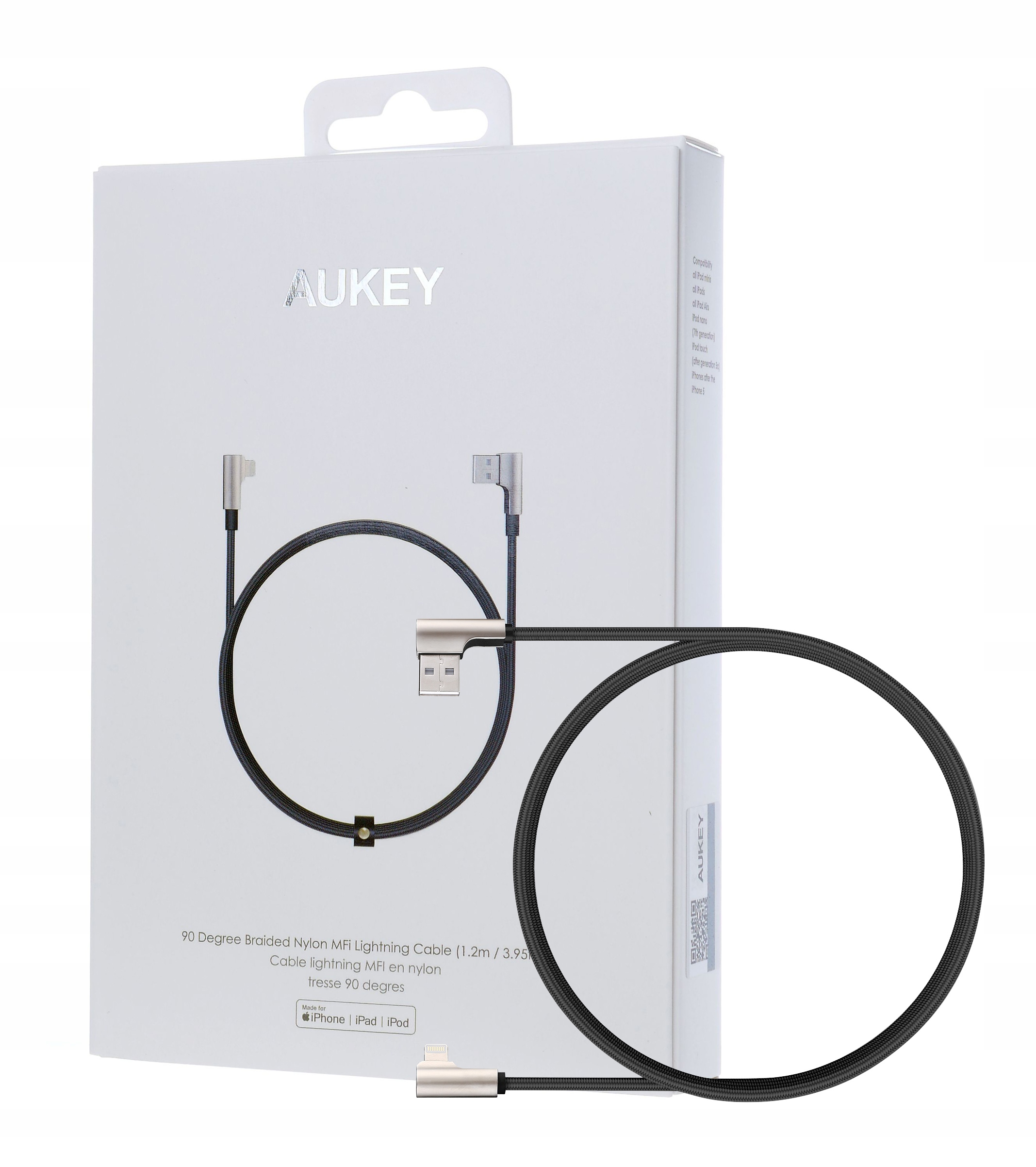 

Aukey CB-BAL6 nylonowy 90° Lightning Apple 1.2m