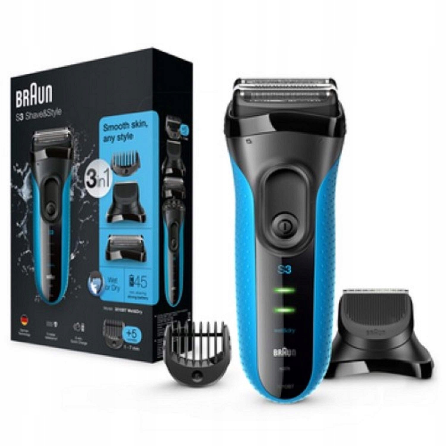 Golenie i stylizacja: Braun Series 3 Shave&Style 3010BT Czarna/Niebieska