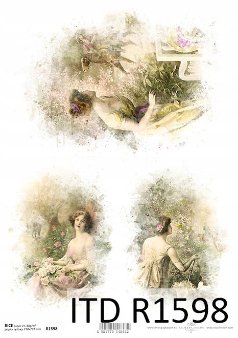 Papier Ryżowy R1598 z włoskami A4 decoupage