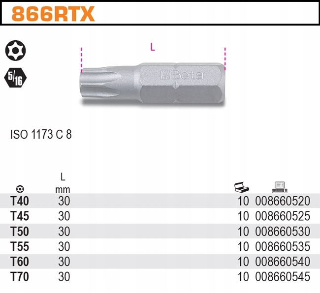 KOŃC WKRĘTAKOWA TR TORX 5/16'' T55 BETA 866RTX/55 Marka Beta