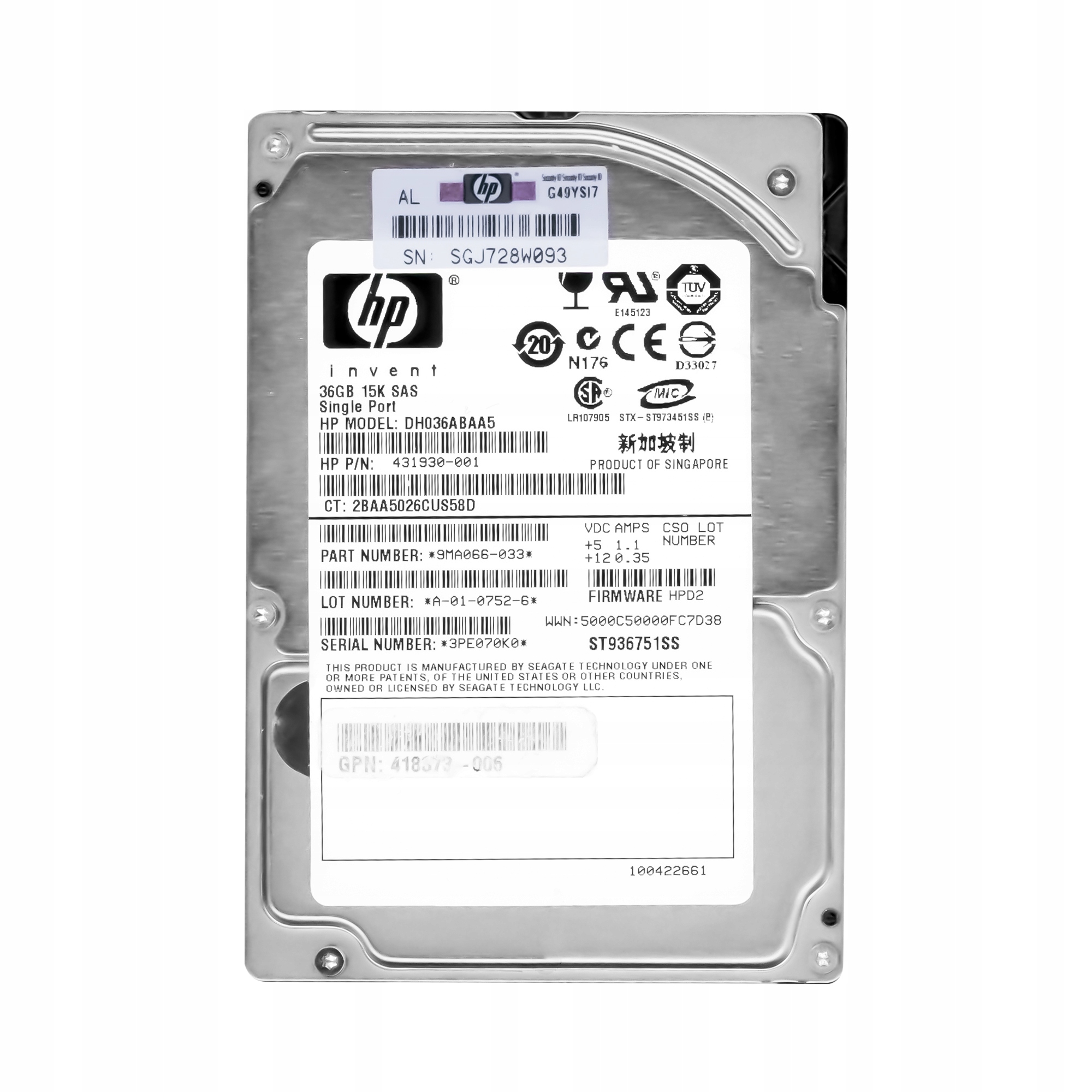 

Hp DH036ABAA5 36GB 15K Sas 3G 2.5'' 431930-001