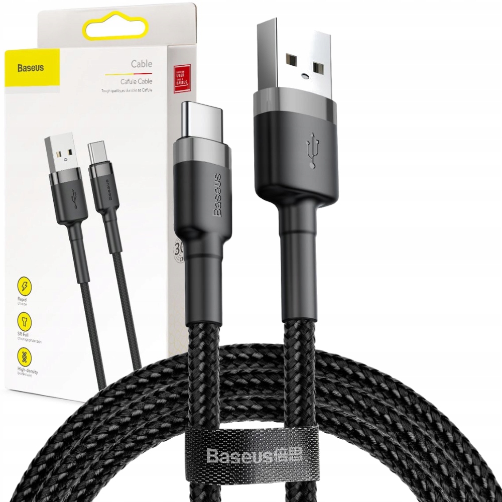 BASEUS SZYBKI KABEL USB/USB-C QC MOCNY PRZEWÓD DO TELEFONU KOMPUTERA 3m