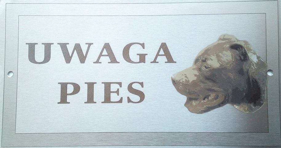 

Tabliczka nierdzewna -uwaga Pies - Amstaff Pitbull