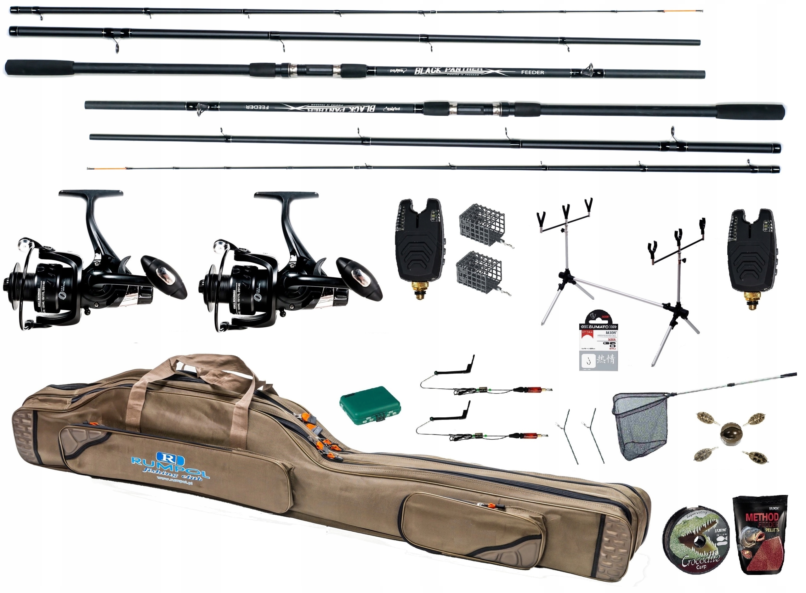 Zestaw 2x Wędka Feeder 2x Kołowrotek Torba Żyłka