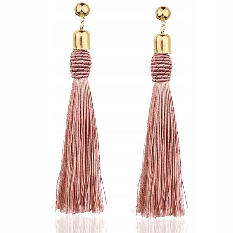 

Kolczyki puder róż wiszące długie frędzle chwost