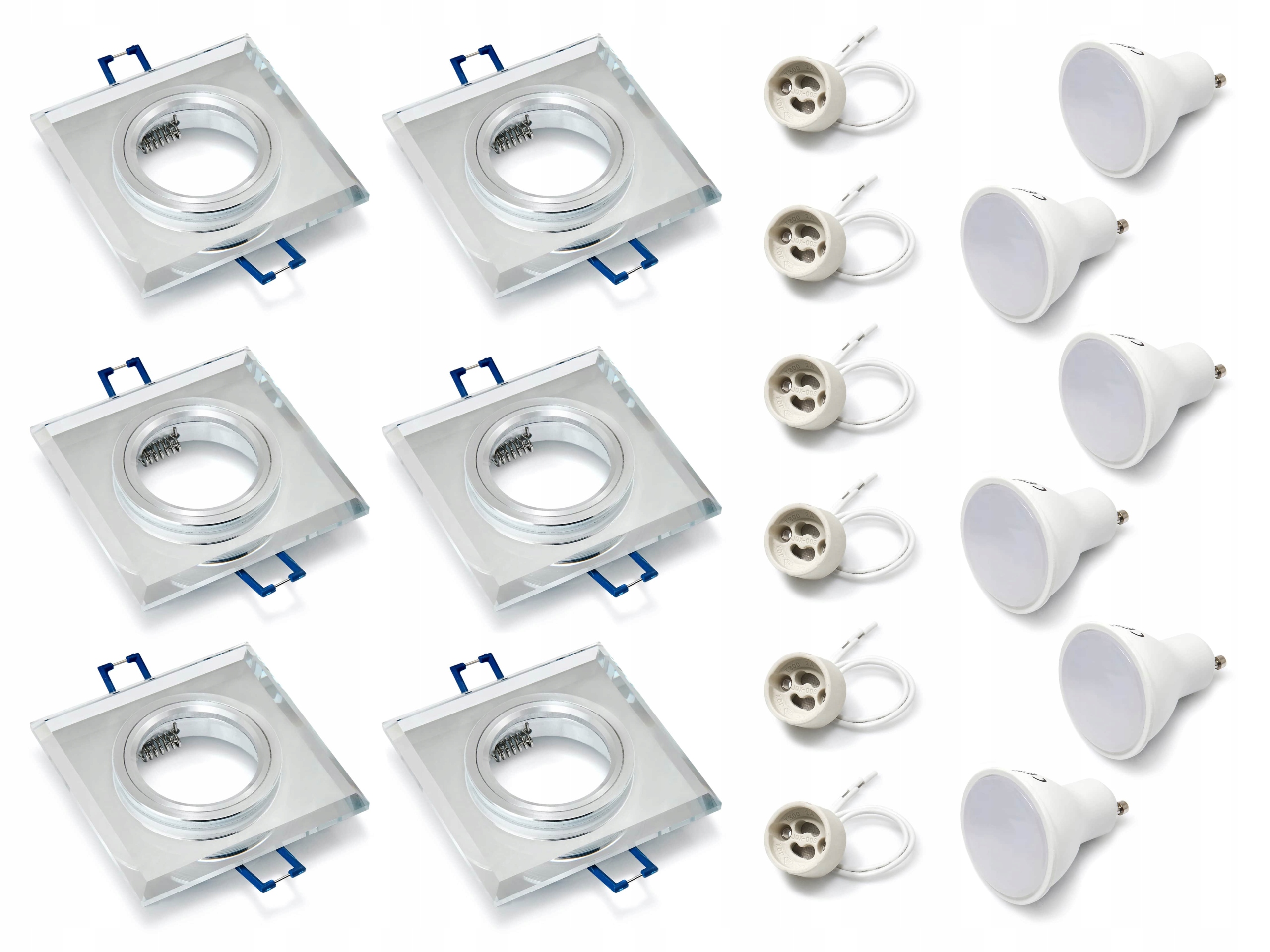 ZESTAW 6x OPRAWA HALOGENOWA STAŁA SZKLANA +6x ŻARÓWKA LED 5W +6x GU10 3000K