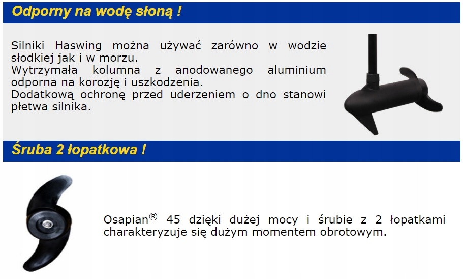 SILNIK elektryczny Haswing OSAPIAN 45/50 Maximizer Biegi brak informacji neutralny przedni wsteczny