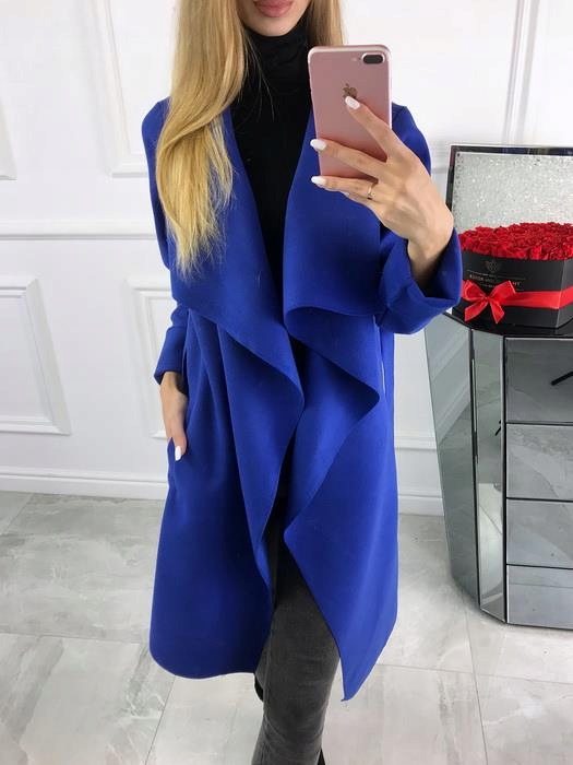 PL DŁUGI PŁASZCZ FLAUSZOWY DUŻO KOLOR FLAUSZ S M L Rękaw długi rękaw