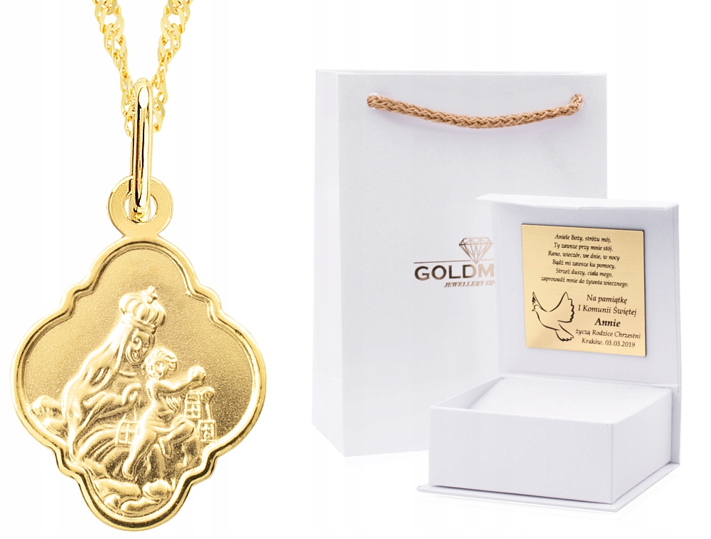ZŁOTY MEDALIK ŁAŃCUSZEK CHRZEST KOMUNIA ŚWIĘTA 333