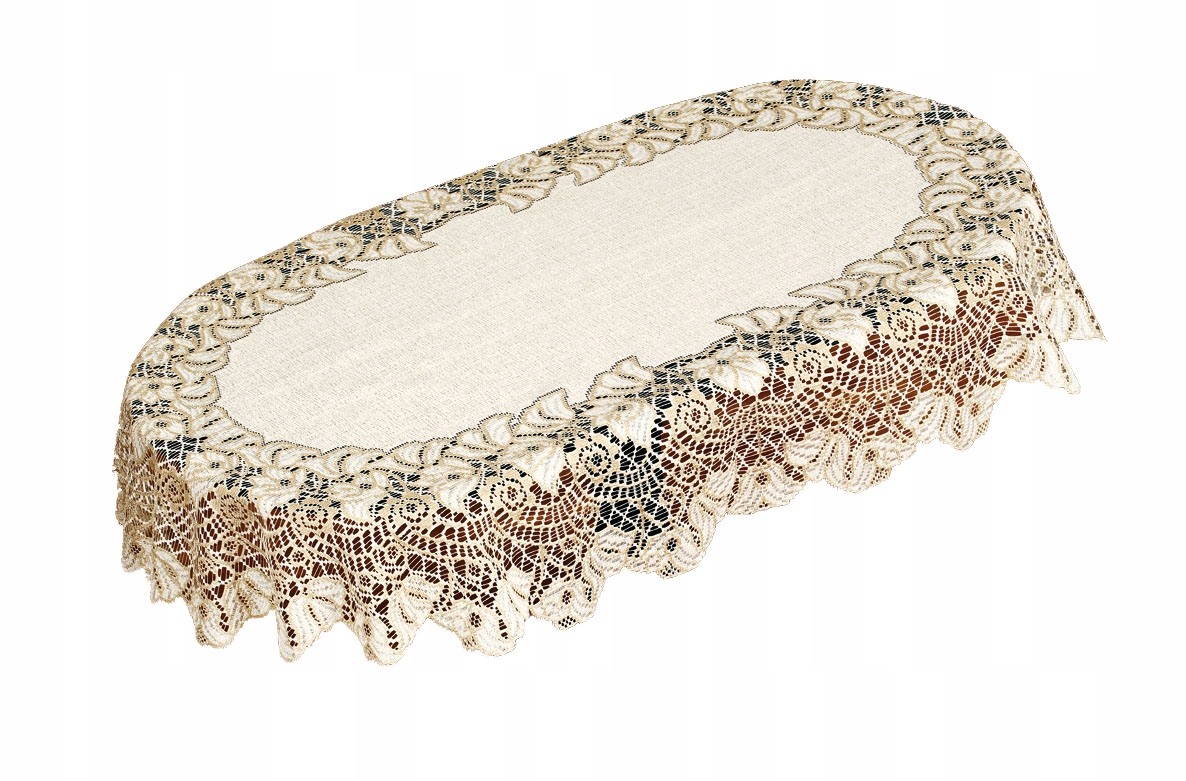 OBRUS ŻAKARDOWY kremowy OWALNY 110x170 042771/110y