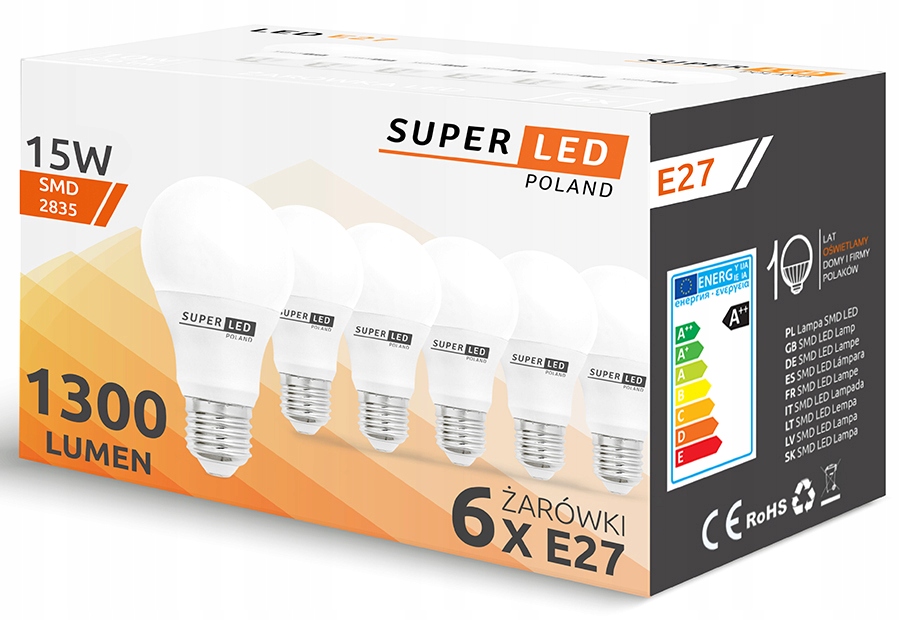 

6x Zestaw Żarówka Led E27 15W SuperLED 1300lm 130W