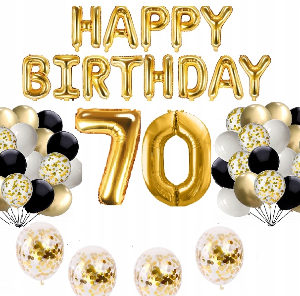 

Zestaw Balony cyfry 70 Lat z konfetti Czarne Złote