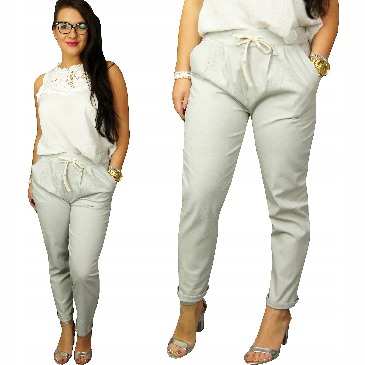 

modne Spodnie Bawełniane Gładkie Casual Kolory, XL