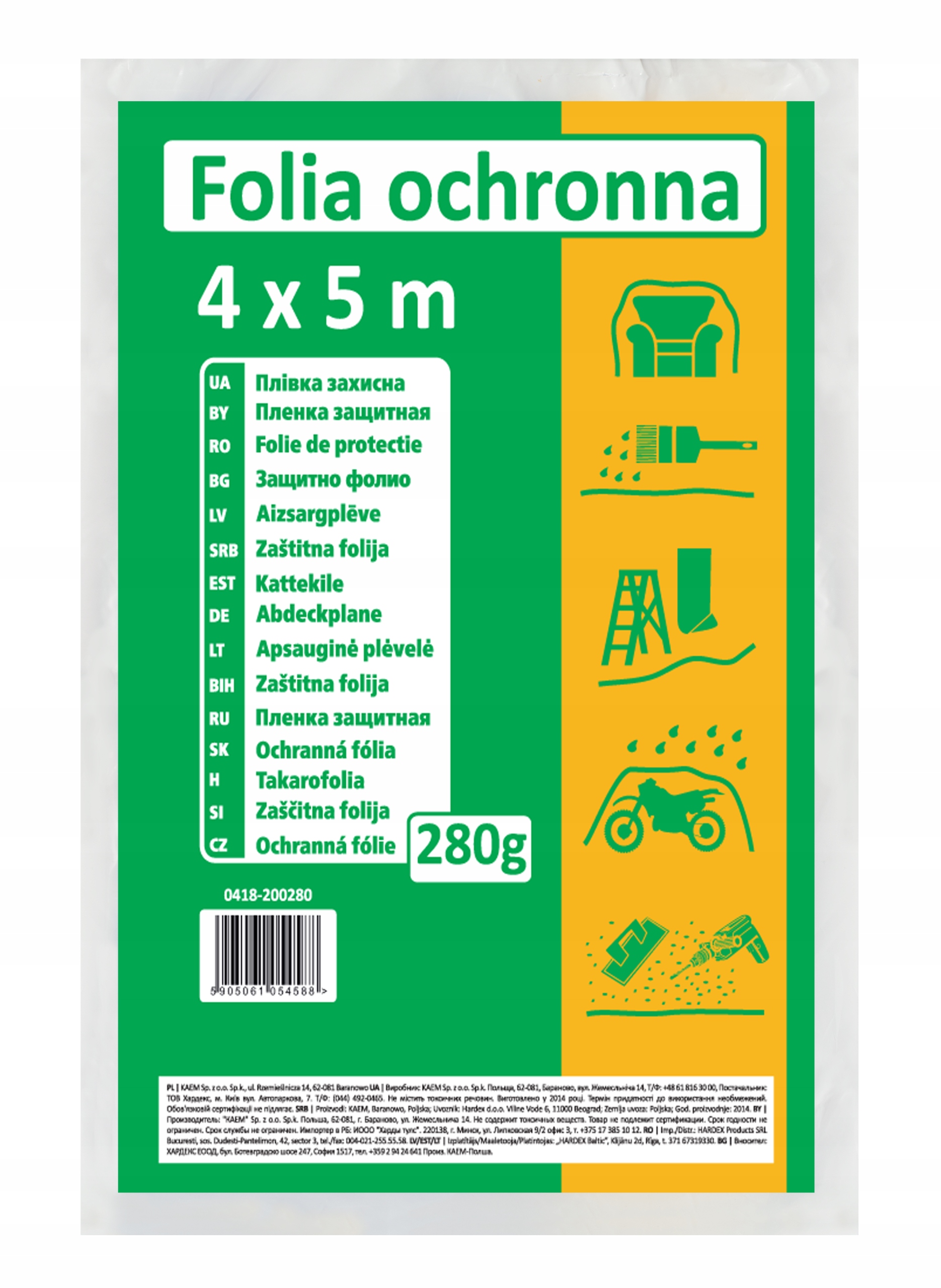 

Folia ochronna średnia 20m2 4x5m, 280 gram Kaem