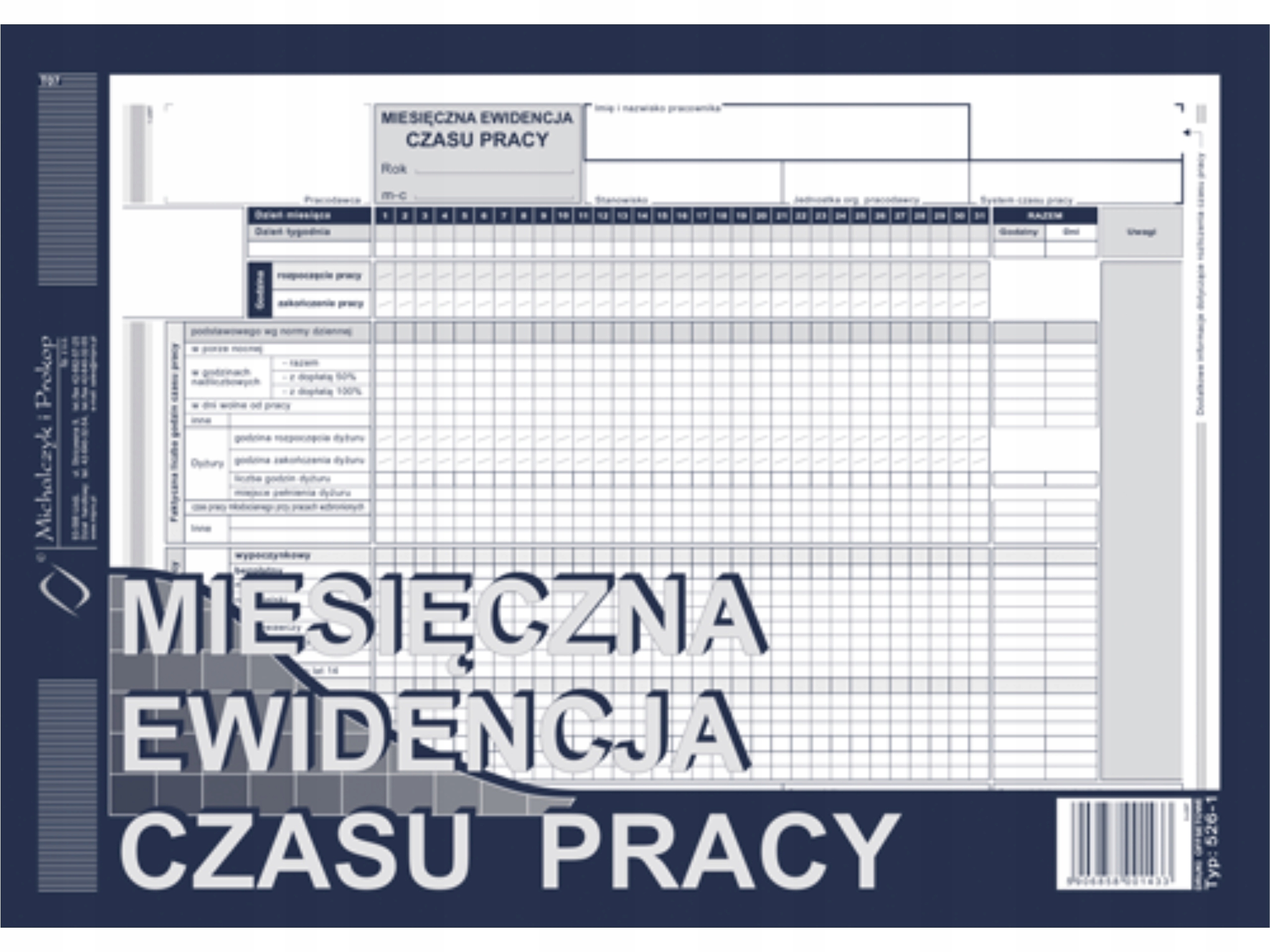 

Miesięczna ewidencja czasu pracy Mipro A4 526-1