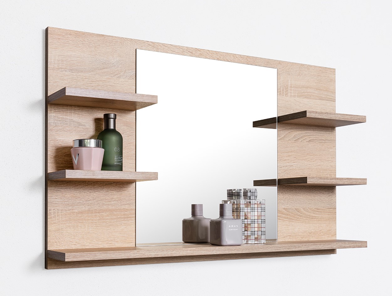 Lustro ścienne DĄB SONOMA 5 półek do łazienki 80cm Szerokość 800 mm