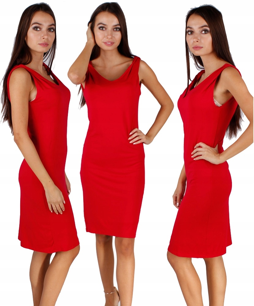 

Sukienka midi M 38 czerwona elegancka dekolt