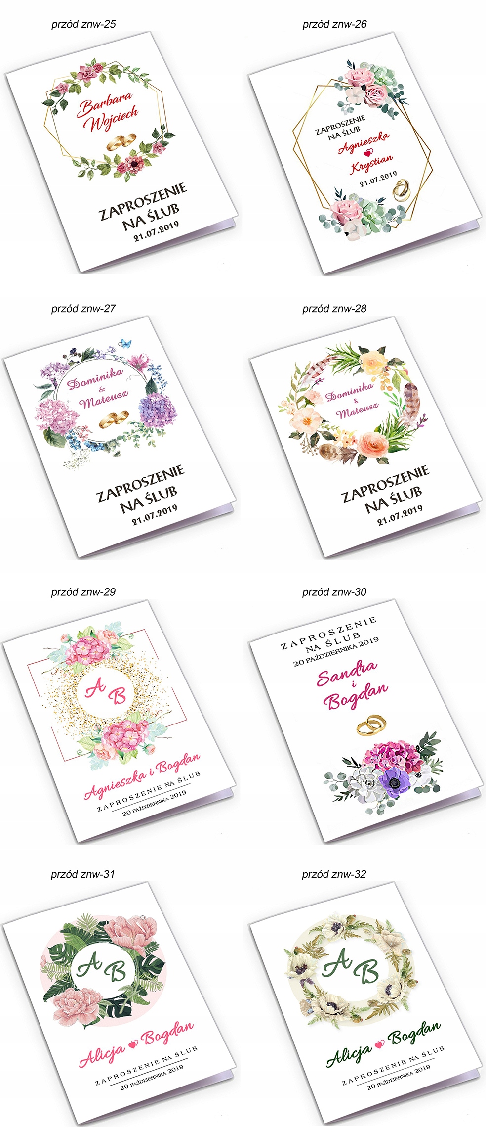 ZAPROSZENIE ŚLUB ZAPROSZENIA zawiadomienia ślubne Kształt prostokątny