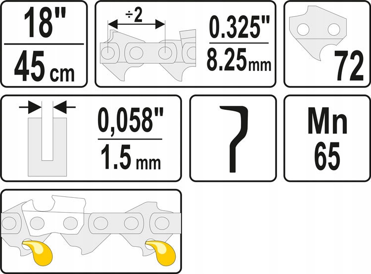 ŁAŃCUCH 18" TNĄCY DO PIŁY PILARKI 0,325 72 OG Kod producenta Yato YT-84943