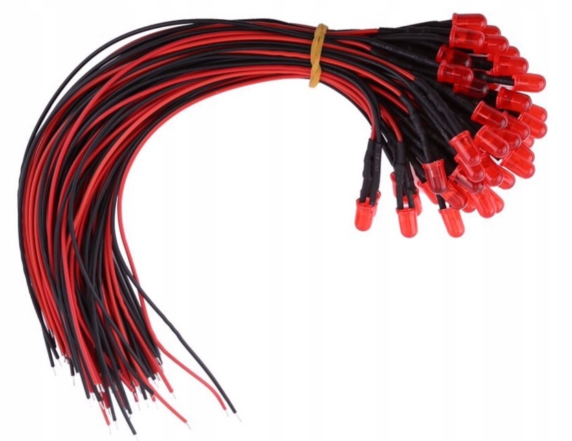 

10x Dioda Led 3mm, 12V, Red, matowa, przewód 20 cm