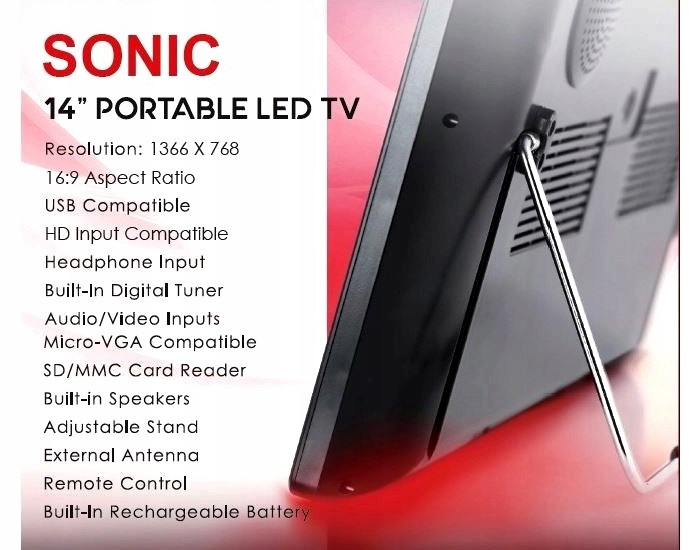 TELEWIZOR PRZENOŚNY 24V TIR 14' DVB-T USB SD PLAY Format HD Full HD