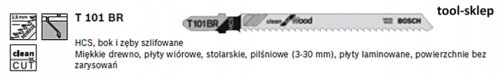 Brzeszczot T101BR do wyrzynarek do drewna 25 BOSCH EAN (GTIN) 3165140012454
