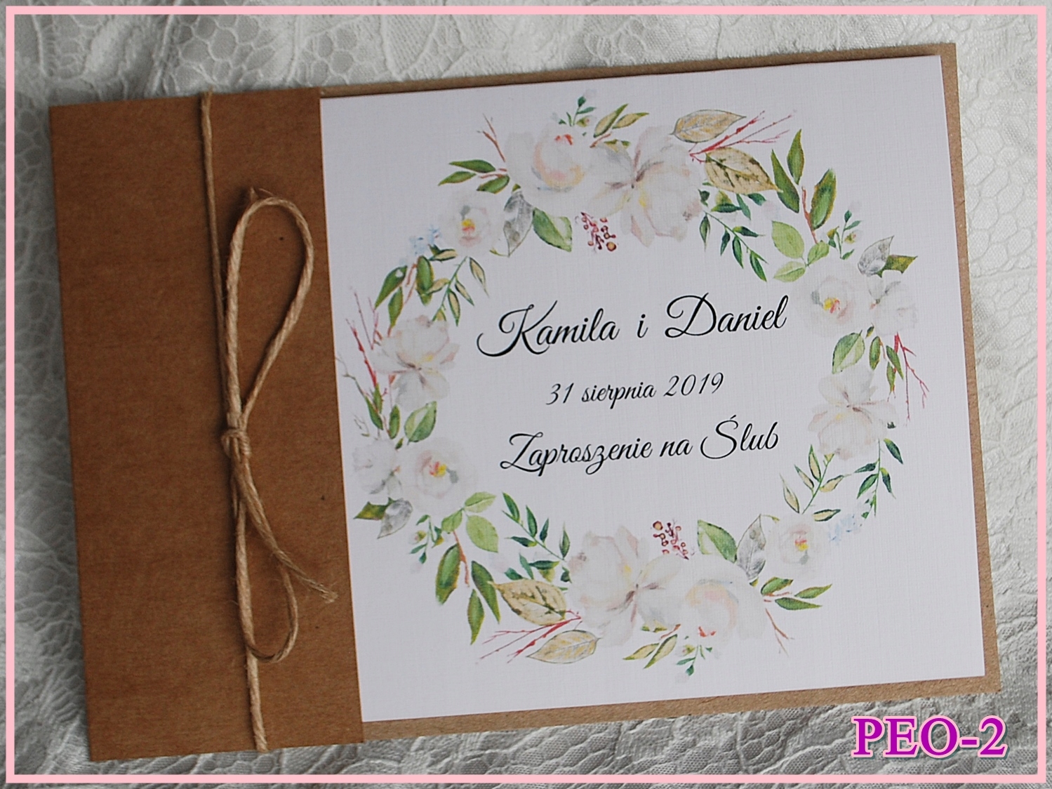 ZAPROSZENIA ŚLUBNE RUSTYKALNE piwonie + KOPERTA Kod producenta 25