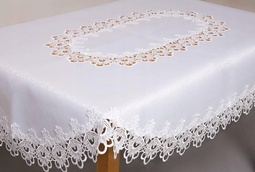 OBRUS GIPIURA OWAL 150x260 PLAMOODPORNY BIAŁY