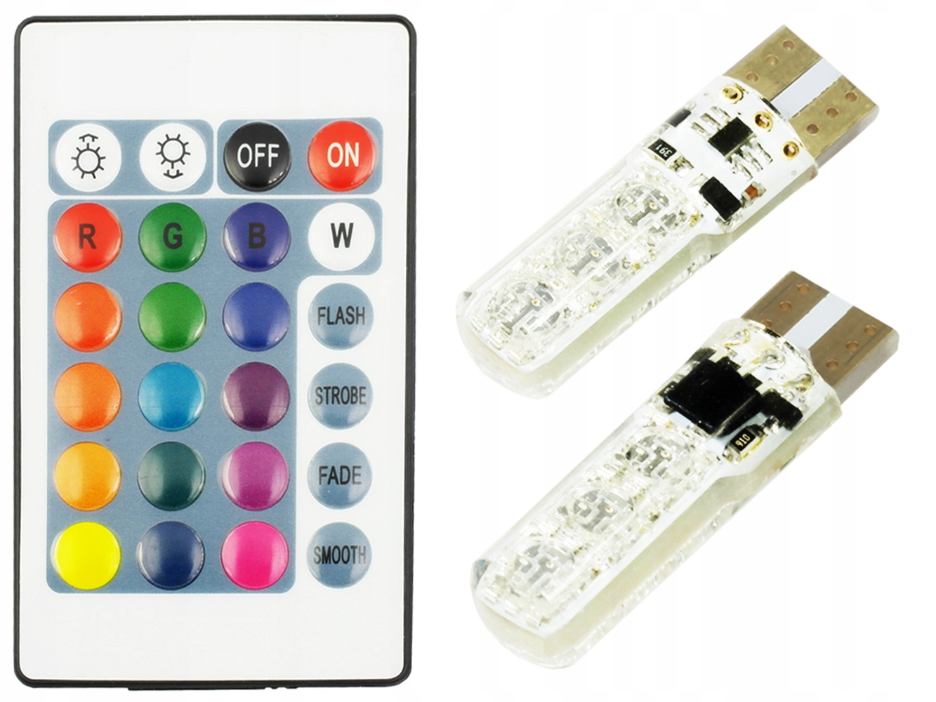 

2x W5W Led Rgb Żarówki Kolorowe + Pilot 5 Trybów