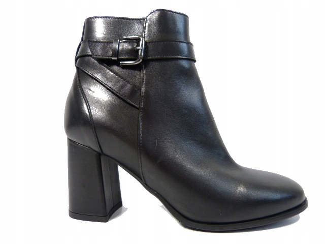 Černé kotníkové boty Sala 37 kůže, pohodlný podpatek, zateplené