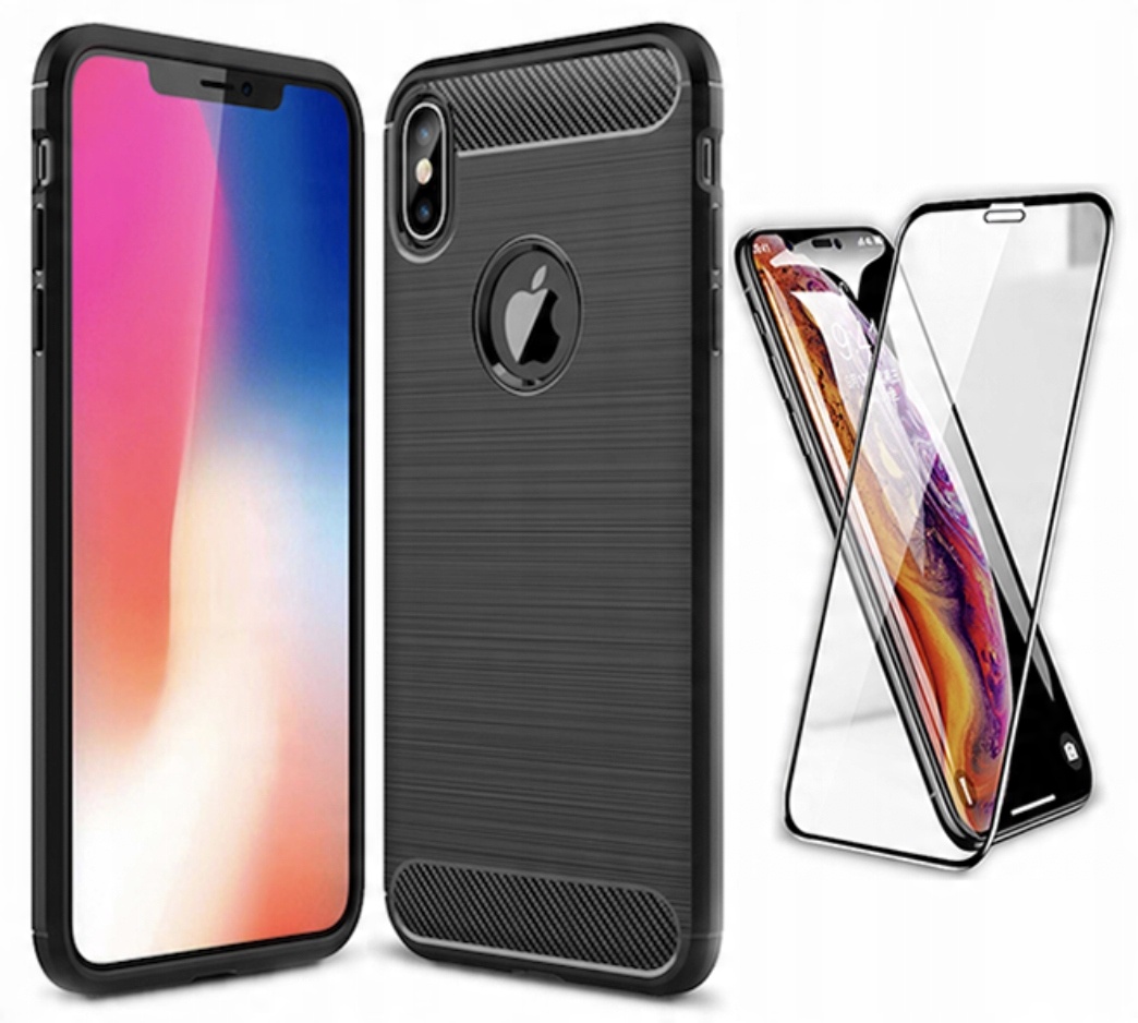 

Etui Pancerne Carbon Case do iPhone X Xs +szkło 5D