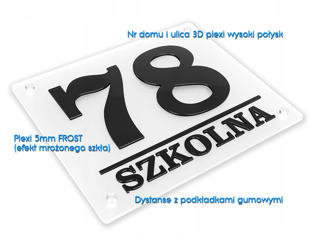 TABLICZKA NUMER NA DOM 30x25 z PLEXI 5mm DYSTANSE Marka Select