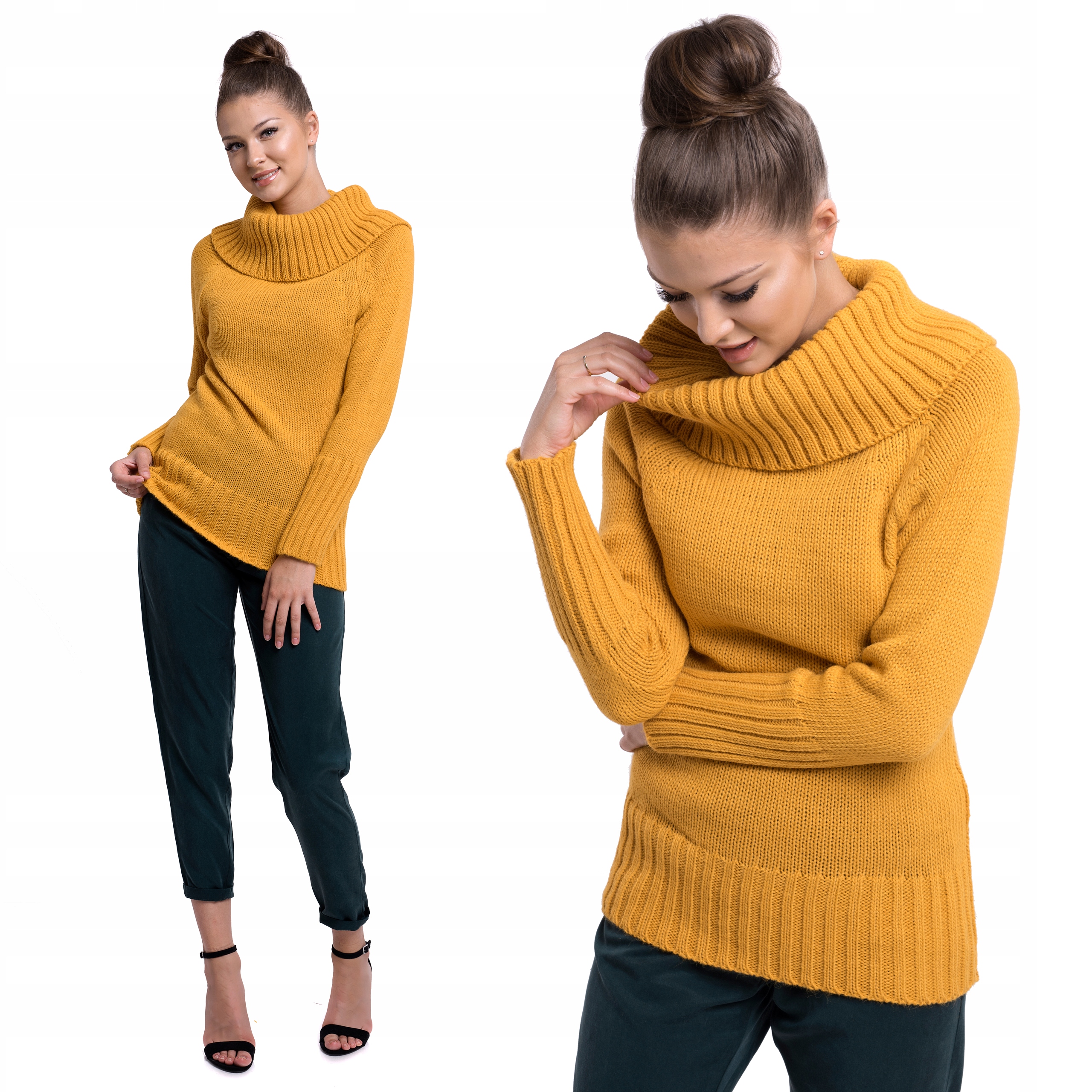 

Setin_vero New Mięsisty Długi Sweter Z Golfem L/XL
