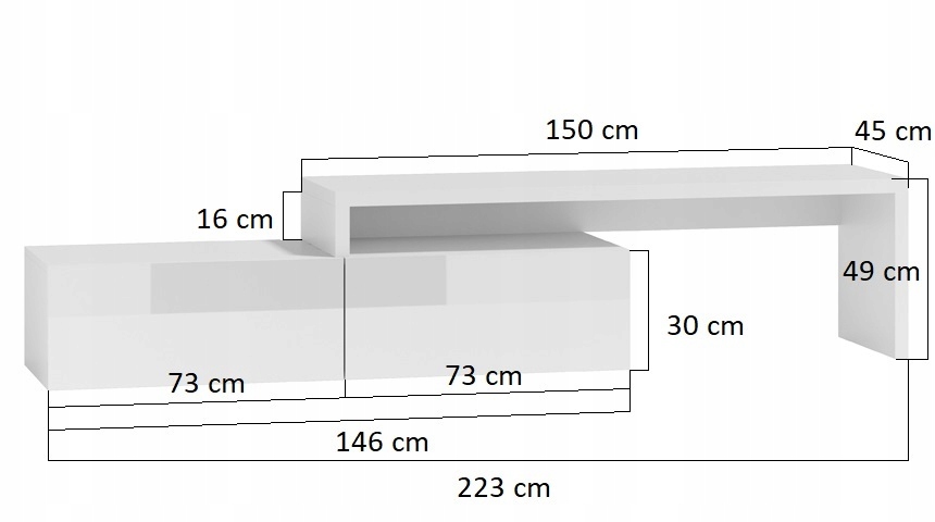 SZAFKA , RTV, POŁYSK- ROZSUWANA 220CM- LED GRATIS Głębokość mebla 45 cm