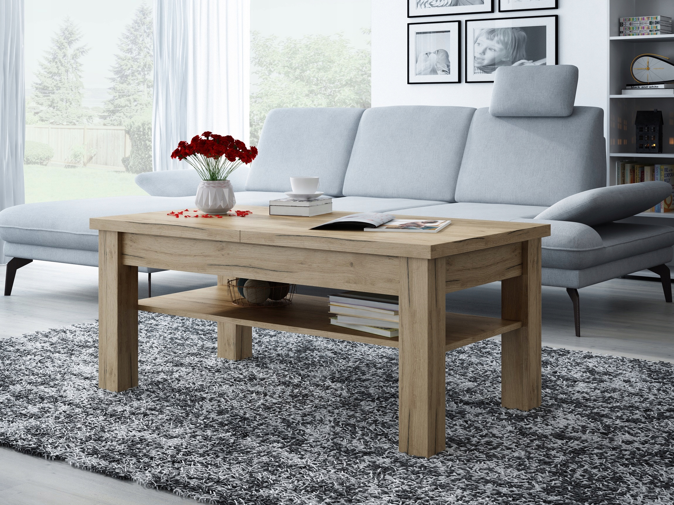 ŁAWA ROZKŁADANA PODNOSZONA Z PÓŁKA WENGE Marka Shop Kinga