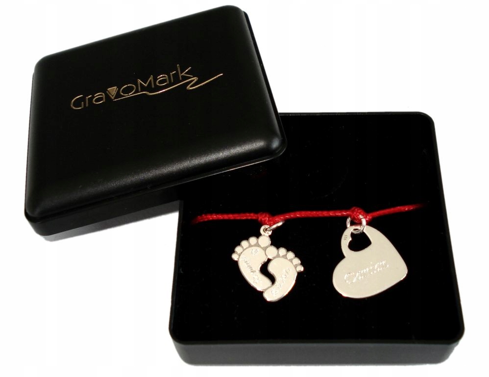 

Bransoletka sznurkowa stópki serce Grawer Srebro