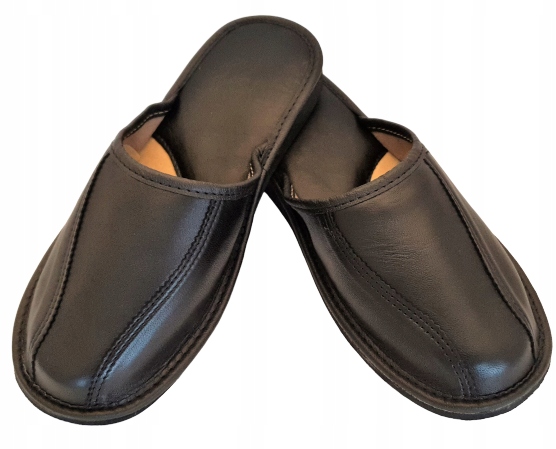 

Skórzane pantofle Kapcie klapki czarne męskie 39